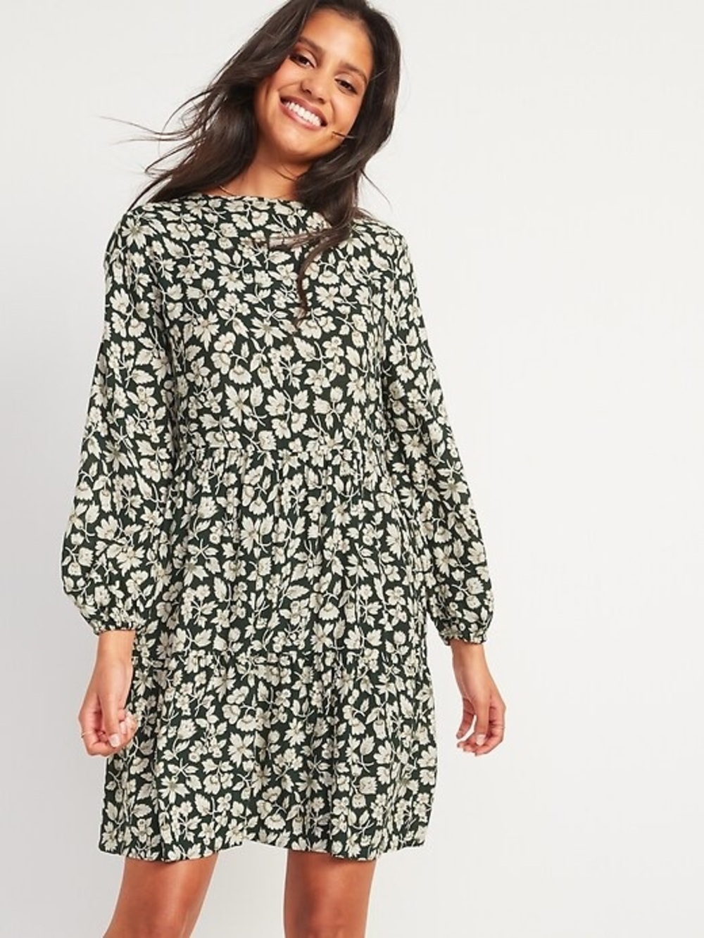 Old Navy Floral-Print Long-Sleeve Swing Dress